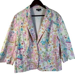 Tara Jones Paisley Floral Blazer Jacket Size 18W Plus Cotton Stretch Artsy